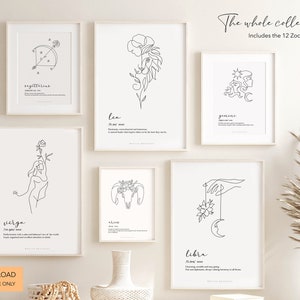 ZODIAC PRINT, Zodiac print collection, Star sign poster, Zodiac gifts, Leo poster, Astrology poster, 12 zodiac signs, Horoscope, Digital art