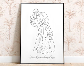 PAPER ANNIVERSARY GIFT for him, Anniversary gifts, Custom couple portrait, Personalized line drawing, Wedding gifts, Gift for her, Art