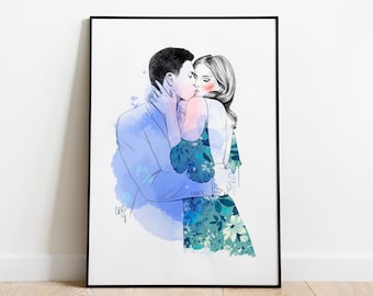 PERSONALIZED WATERCOLOR PORTRAIT, Custom couple portrait, Paper anniversary gift, Hand drawn illustration, Drawing from photo