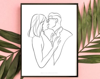 CUSTOM LINE ART, Portrait from photo, Digital art, Single line drawing, Custom couple portrait, Abstract portrait, Minimalist line drawing