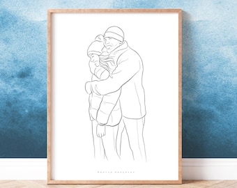 CUSTOM COUPLE PORTRAIT, Personalised line art drawing, Valentine's Day gift for her /him, Paper anniversary gift, Gift for girlfriend, Art