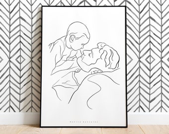 FATHER&#39;S DAY GIFT, Custom line drawing, Gift for dad, Custom family illustration portrait, Personalised gifts for him, Step dad gift