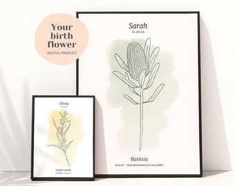 CUSTOM BIRTH FLOWER, Australian native birth month flower print, Birthday gift, Watercolour flower, Botanical illustration, Digital art