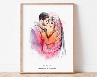 AQUARELL PORTRAIT Zeichnung, Personalisierte Geschenke, Geschenke für sie, Paar Portrait, Valentinstag Geschenk für ihn, Valentinstag Geschenk