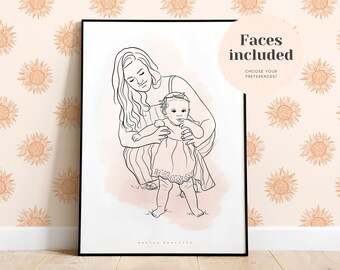 CUSTOM LINE DRAWING, Line art portrait, Custom couple portrait, Family illustration, Drawing from photo, Personalised gift, Custom artwork