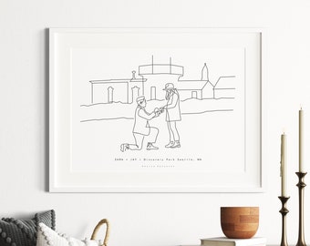 CUSTOM ENGAGEMENT PORTRAIT Gift, Engagement line drawing, Custom couple portrait, Wedding proposal, Engagement sentimental gifts