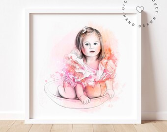CUSTOM PORTRAIT from PHOTO, Watercolor painting, Couples portrait, Family illustration portrait, Kids drawing from photo, Digital art