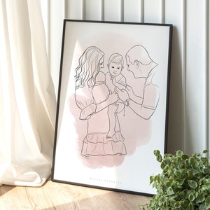 MOTHER'S DAY GIFT Portrait, Custom line drawing, Family illustration, Drawing from photo, Personalised gift for her, Custom illustration