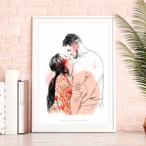 AQUAREL PORTRET van FOTO, Aangepaste paren portret, Familie digitale illustratie, Papieren verjaardag cadeau, Handgetekend schilderij, Tekening