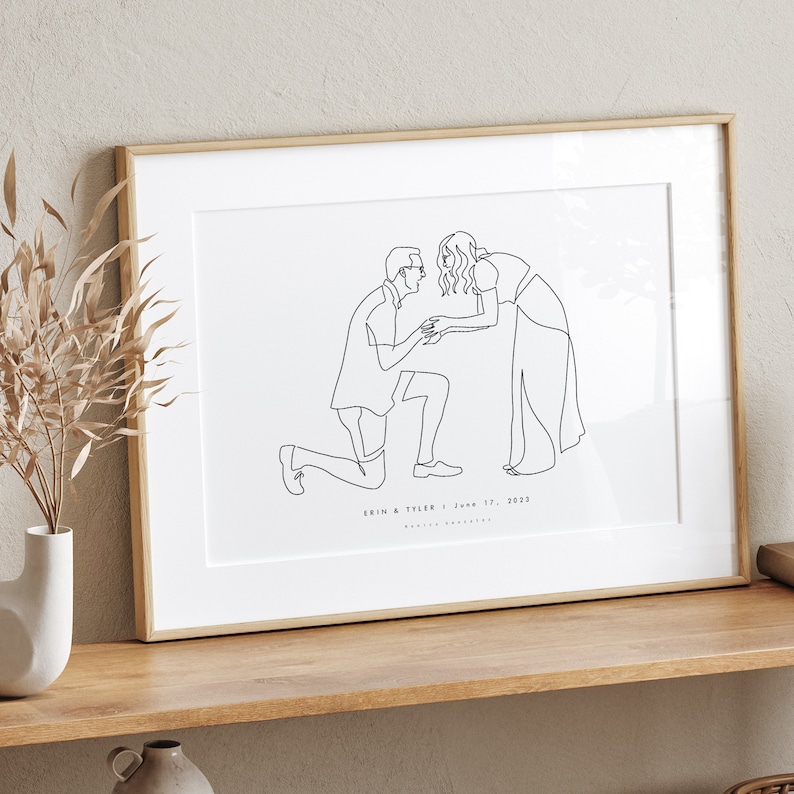 Sentimental Drawing Friend CUSTOM ENGAGEMENT PORTRAIT Gift, Engagement Line Drawing, Custom Couple ...