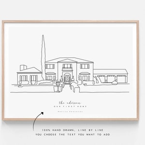 CUSTOM HOUSE PORTRAIT Line Illustration, Housewarming Gift First Home ...