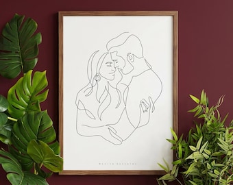 CUSTOM LINE DRAWING, Custom portrait, Minimalist line art drawing, Art commission, Couple portrait, Family portrait, Drawing from photo