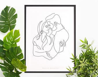 CUSTOM LINE DRAWING, Custom portrait, Minimalist line art drawing, Art commission, Couple portrait, Family portrait, Drawing from photo