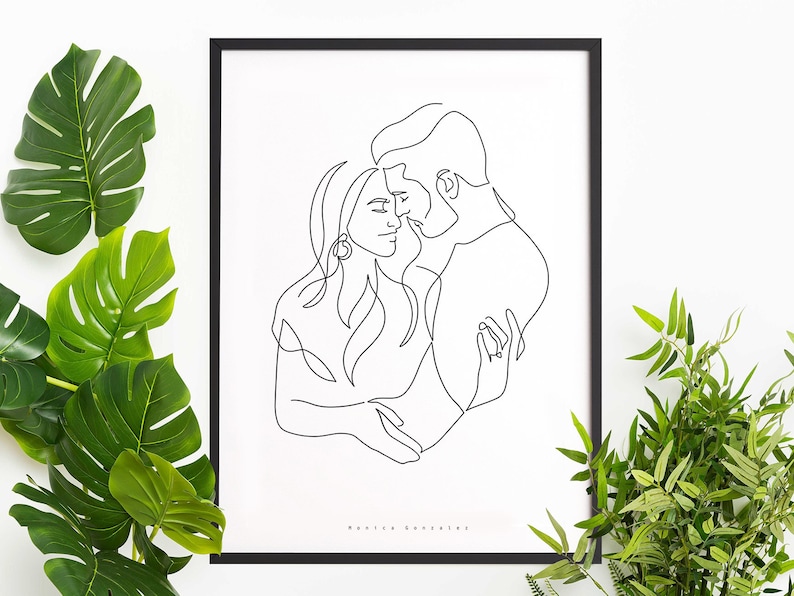 CUSTOM LINE DRAWING, Custom portrait, Minimalist line art drawing, Art commission, Couple portrait, Family portrait, Drawing from photo image 1