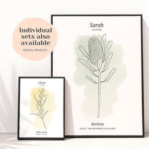 Custom birth flower print. Featuring Australian natives birth month flowers.