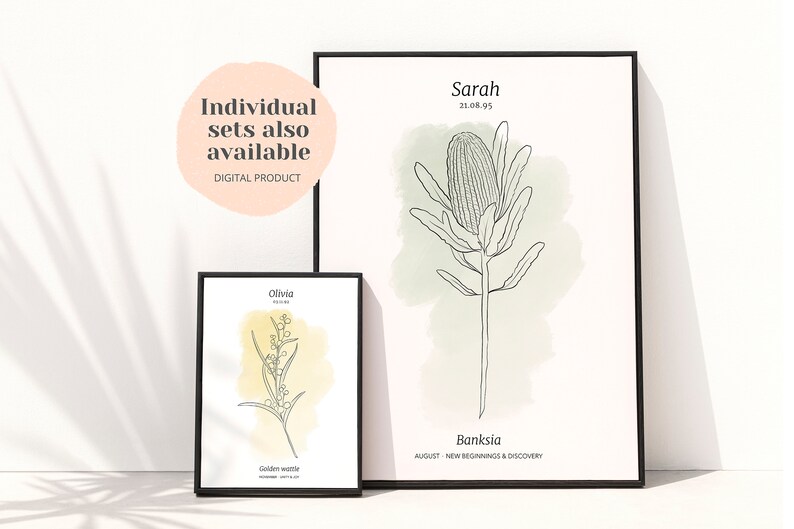 Custom birth flower print. Featuring Australian natives birth month flowers.