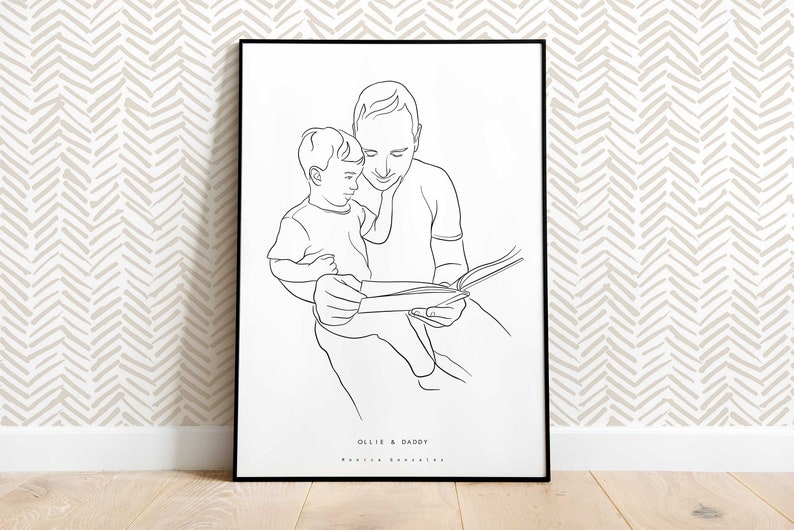 CADEAU DE LA FÊTE DES PÈRES, Dessin au trait personnalisé, Cadeau pour papa, Portrait dillustration de famille personnalisé, Cadeaux personnalisés pour lui, Cadeau de beau-père image 3