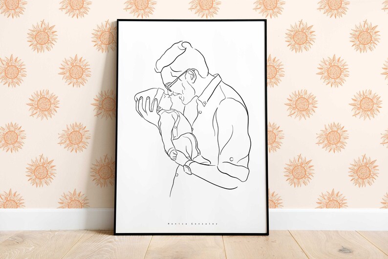 CADEAU DE LA FÊTE DES PÈRES, Dessin au trait personnalisé, Cadeau pour papa, Portrait dillustration de famille personnalisé, Cadeaux personnalisés pour lui, Cadeau de beau-père image 2