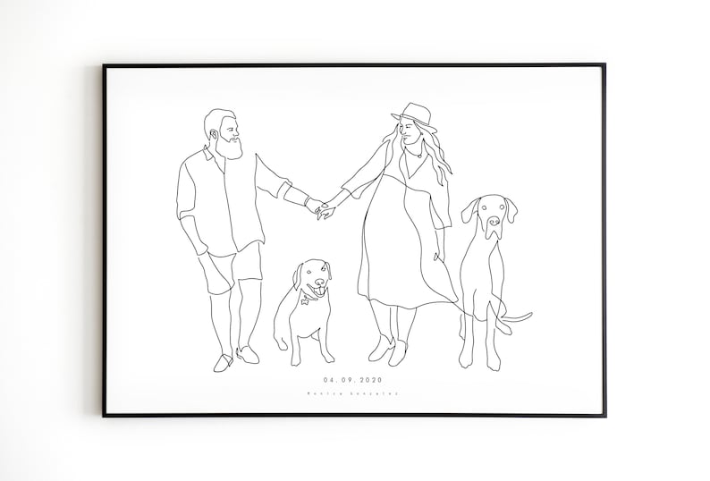 CUSTOM LINE DRAWING, Custom portrait, Minimalist line art drawing, Art commission, Couple portrait, Family portrait, Drawing from photo image 6