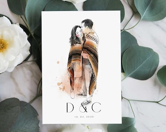 Custom SAVE THE DATE, Illustrierte Save the date, Minimalistische Hochzeitseinladung, Modernes Hochzeitspapier, Personalisiertes Paarportrait