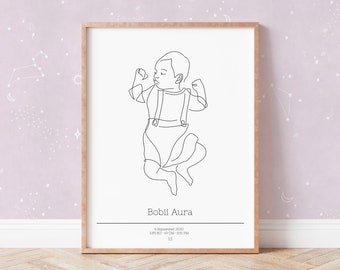 SCALE BIRTH POSTER, Custom Birth Poster, Baby line art, Birth print, Newborn gift, New parents gift, First birthday, Baptism gift