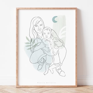 CUSTOM FAMILY PORTRAIT, Custom line drawing, Gifts for her him, Custom gift for family, Gift for dad, Hand drawn portrait from photo
