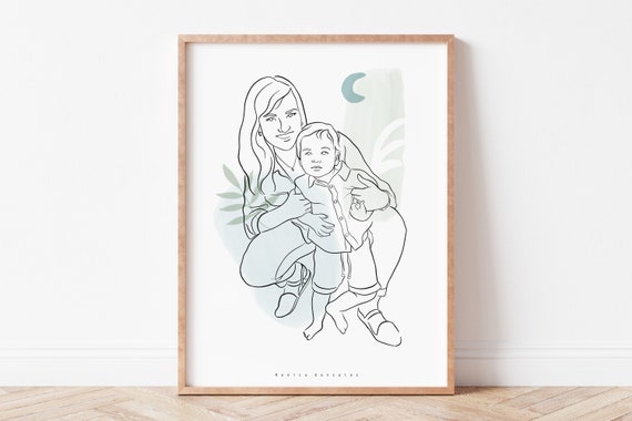 CUSTOM FAMILY PORTRAIT, Custom Line Drawing, Gifts for Her Him, Custom Gift  for Family, Gift for Dad, Hand Drawn Portrait From Photo 