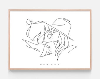 LONG DISTANCE RELATIONSHIP Gift, Custom couple line illustration portrait, 21st birthday gift for her, Gift for girlfriend