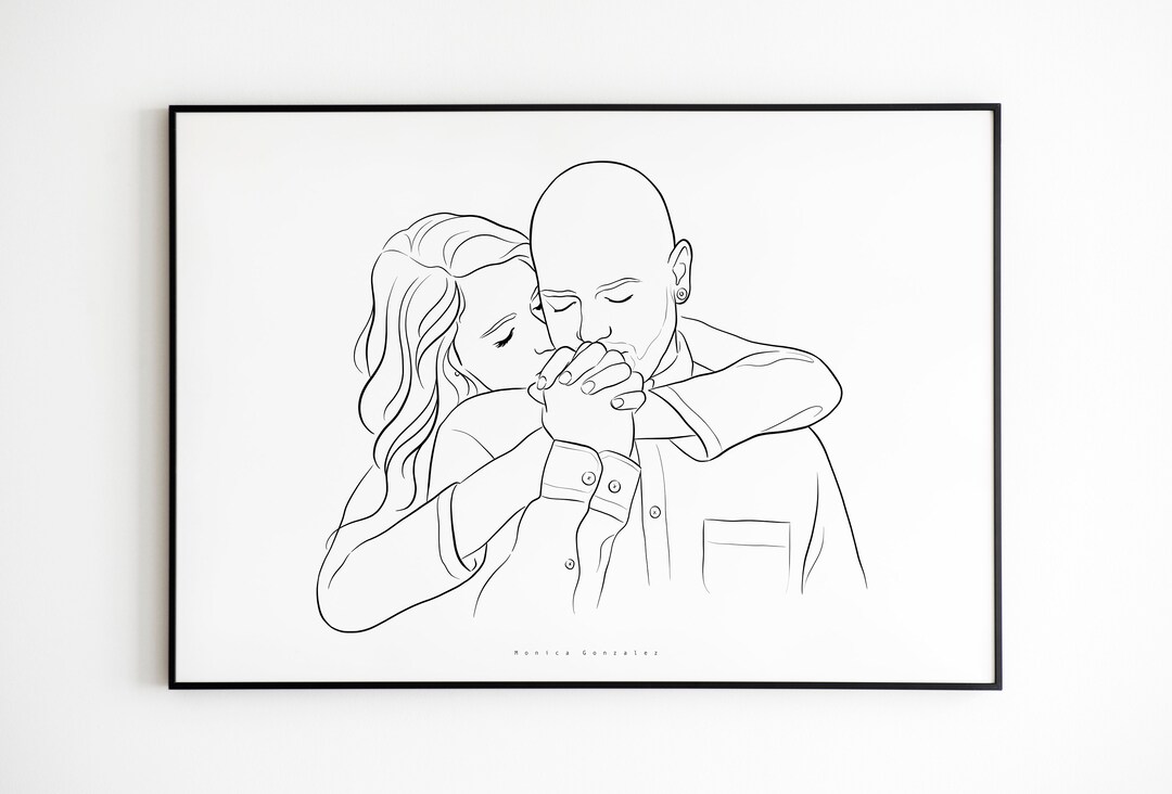 Dessin De Deux Personne Qui Se Font Un Calin ILLUSTRATION DE COUPLE PERSONNALISÉE Dessin au trait - Etsy France