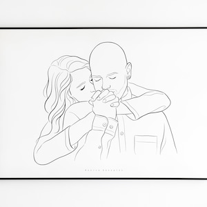 CUSTOM COUPLE ILLUSTRATION, Custom line drawing from photo, Hand drawn portrait, Minimalist line drawing, Family portrait print, Line art