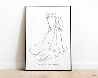 May include: A black and white line drawing of a couple dancing, with the text "18 MAR '23 - UNTIL FOREVER" and "Katie & Daniel" below the drawing.