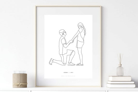 CUSTOM ENGAGEMENT GIFT, Just engaged gifts, Engagement proposal illustration, Custom couple portrait, Fiance gift for him her, She said yes