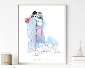 PAPER ANNIVERSARY gift, Wedding gift for couple, 1st anniversary gift, Couple portrait, Gift for wife, Parents wedding gift, Groom gift