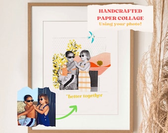CUSTOM PAPER PORTRAIT, Paper collage, Personalised Family illustration, Couple portrait, Anniversary gift, Papercut artwork, Custom Portrait