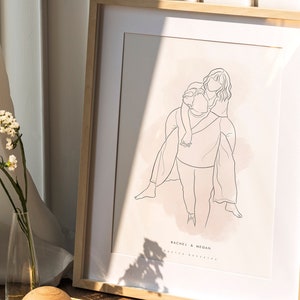 FACELESS LINE PORTRAIT, Custom line drawing from photo, Engagement gifts, Custom couple portrait, Paper Anniversary gift, Engagement gift