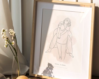 FACELESS LINE PORTRAIT, Custom line drawing from photo, Engagement gifts, Custom couple portrait, Paper Anniversary gift, Engagement gift