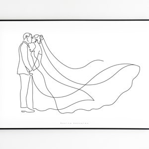 Regalo per l'ANNIVERSARIO DI MATRIMONIO IN CARTA, primo anniversario di matrimonio, disegno a linea singola, ritratto di coppia, regalo per marito - moglie, regali di fidanzamento,