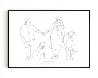 AANGEPASTE FAMILIEPORTRET illustratie, gepersonaliseerd familieportret, cadeau voor moeder, aangepaste lijntekening, zeer fijne tekeningen, familietekening, cadeau voor vader