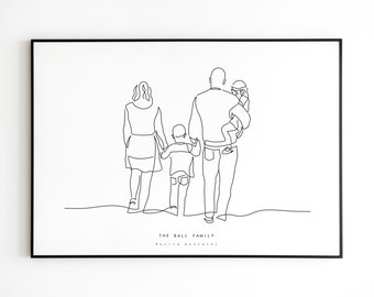 Illustration personnalisée de PORTRAIT DE FAMILLE, cadeau pour maman, cadeau pour papa, dessin de famille à partir d'une photo, cadeau d'une fille