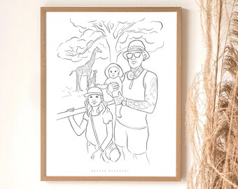 Desenho personalizado em estilo de linha, Retrato em estilo de linha, Ilustração personalizada de retrato de família, Desenho em estilo de linha a partir de foto, Ilustração digital, Arte de família