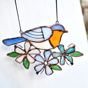 Bluebird stained glass suncatcher Bird ornament Window hangings bird