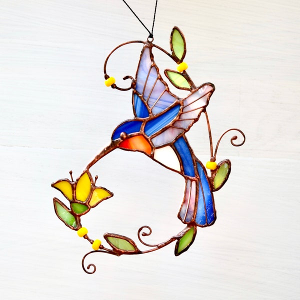 Hummingbird stained glass window hangings Bird suncatcher