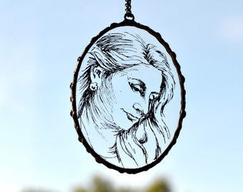 Custom Stained Glass Portrait Ornament - Handpainted Personalized Suncatcher