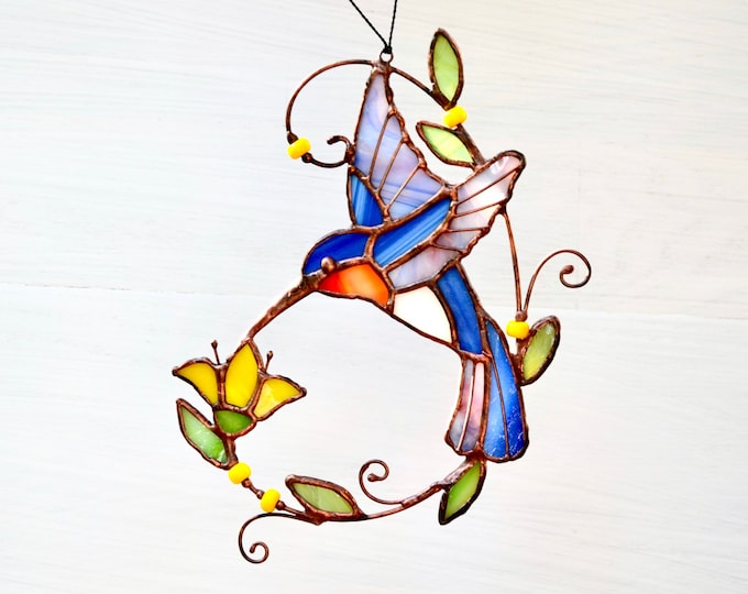 Hummingbird stained glass suncatcher Bird window hangings