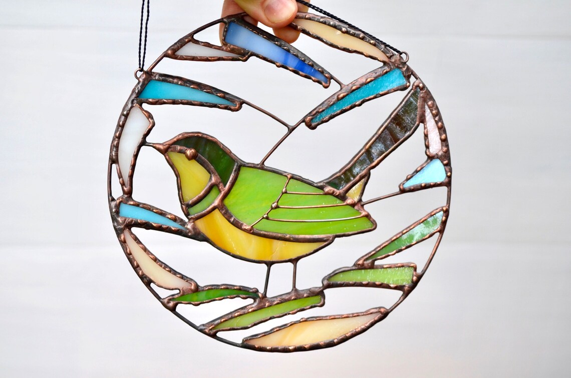 Bird stained glass suncatcher Stained glass window hanging Etsy