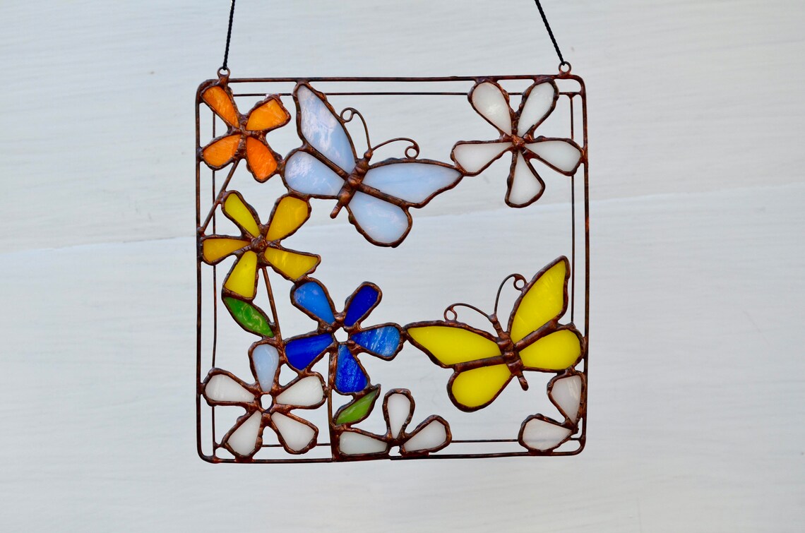 Butterflies stained glass panel Butterfly suncatcher Butterfly Etsy