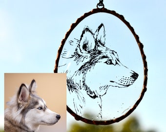 Custom dog portrait stained glass suncatcher Pet memorial window hanging Personalized glass ornament