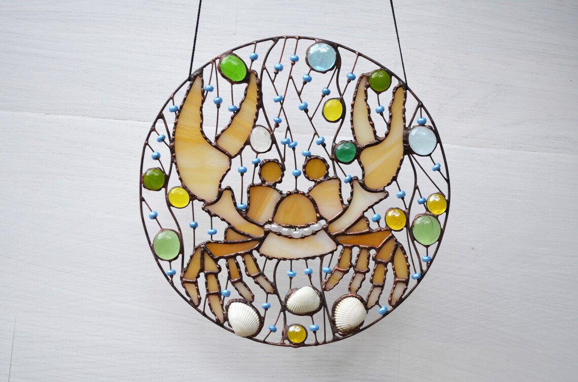 Crab stained glass suncatcher Sea themed ornaments Sea lover Etsy