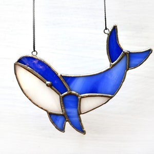 Stained glass whale  suncatcher Window hangings fish decor Whale ornament