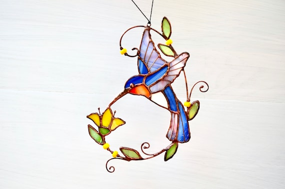 Hummingbird stained glass window hangings Bird suncatcher
